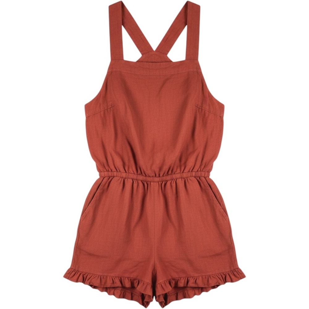 linen shorts romper tank top loft beach rust XXL *read* ruffles boho feminine